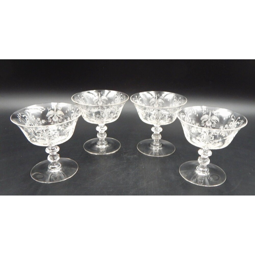 Heisey Orchid Sherbets Low Champagne Stemware Clear Etched Set of 4
